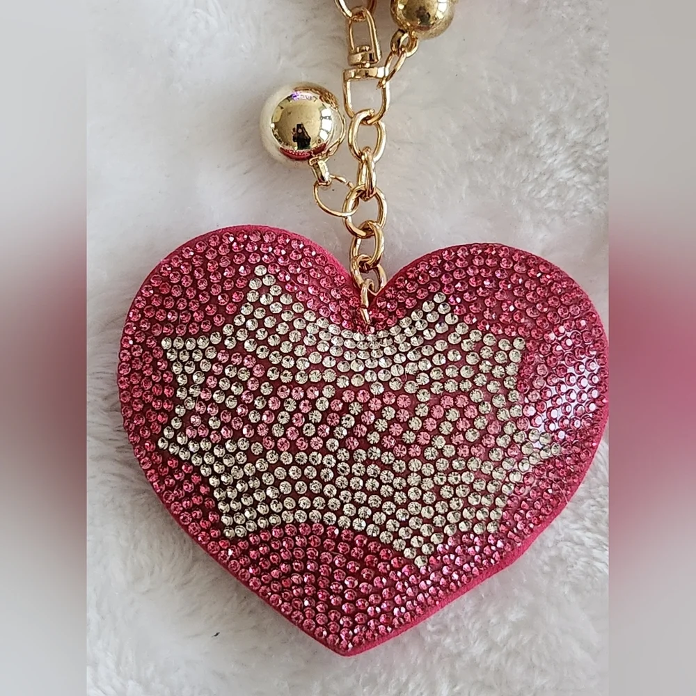 Pink Heart Keychain with Gold Accents